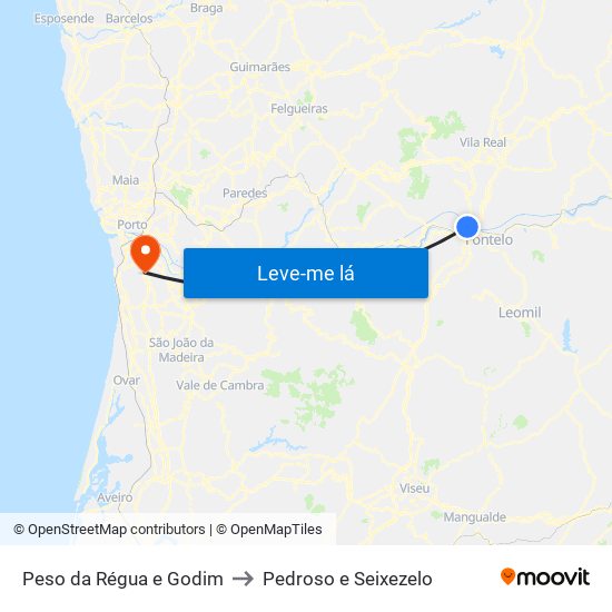 Peso da Régua e Godim to Pedroso e Seixezelo map