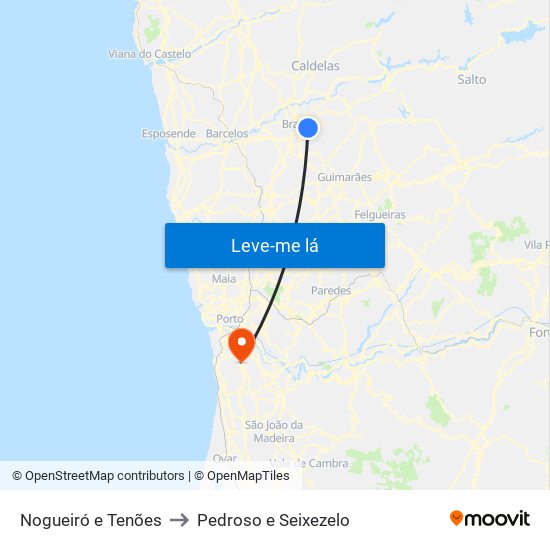Nogueiró e Tenões to Pedroso e Seixezelo map