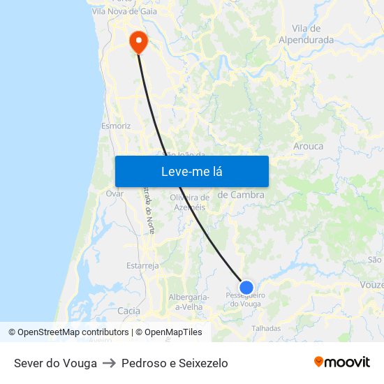 Sever do Vouga to Pedroso e Seixezelo map