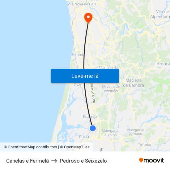 Canelas e Fermelã to Pedroso e Seixezelo map