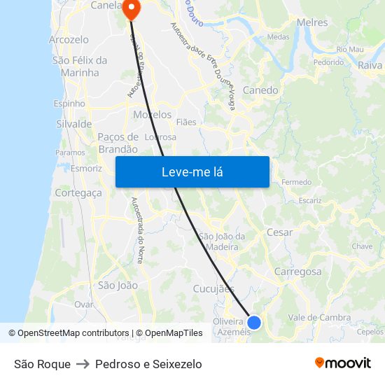 São Roque to Pedroso e Seixezelo map