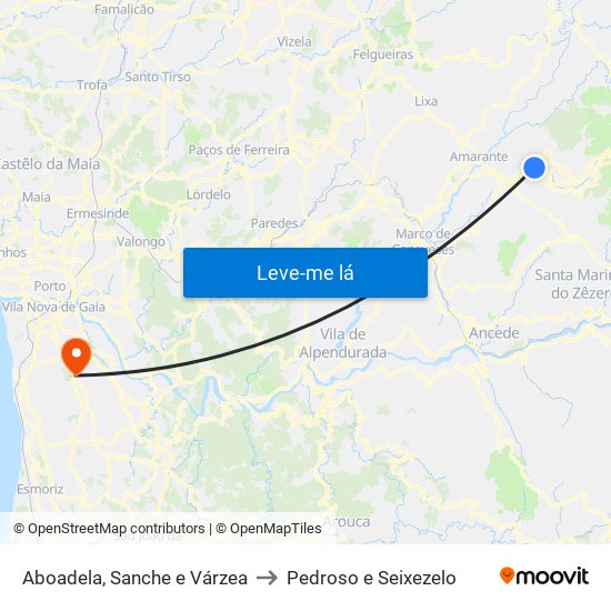Aboadela, Sanche e Várzea to Pedroso e Seixezelo map