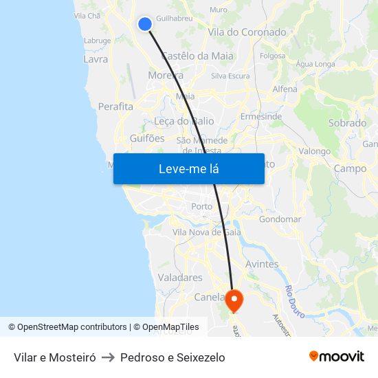 Vilar e Mosteiró to Pedroso e Seixezelo map