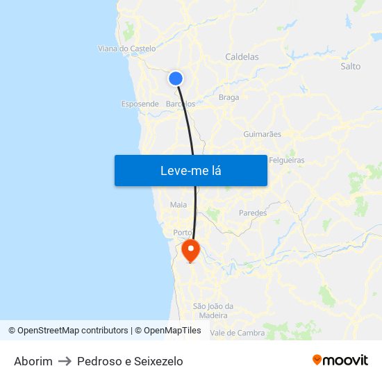 Aborim to Pedroso e Seixezelo map