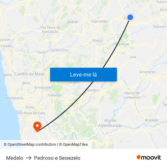 Medelo to Pedroso e Seixezelo map