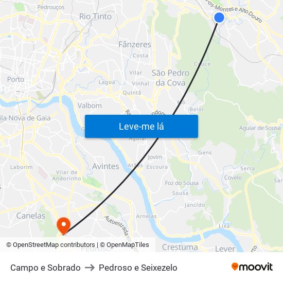 Campo e Sobrado to Pedroso e Seixezelo map
