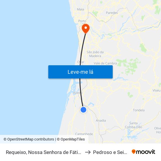 Requeixo, Nossa Senhora de Fátima e Nariz to Pedroso e Seixezelo map