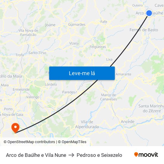 Arco de Baúlhe e Vila Nune to Pedroso e Seixezelo map