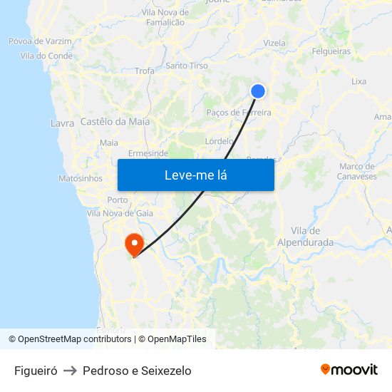 Figueiró to Pedroso e Seixezelo map