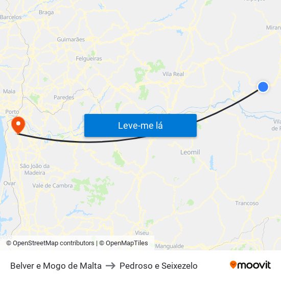 Belver e Mogo de Malta to Pedroso e Seixezelo map