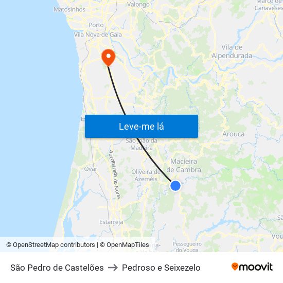 São Pedro de Castelões to Pedroso e Seixezelo map