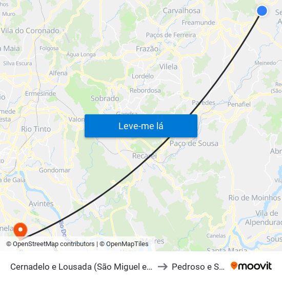 Cernadelo e Lousada (São Miguel e Santa Margarida) to Pedroso e Seixezelo map