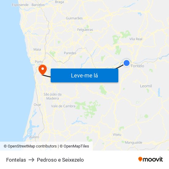 Fontelas to Pedroso e Seixezelo map