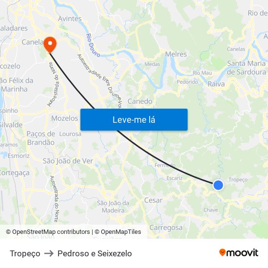 Tropeço to Pedroso e Seixezelo map