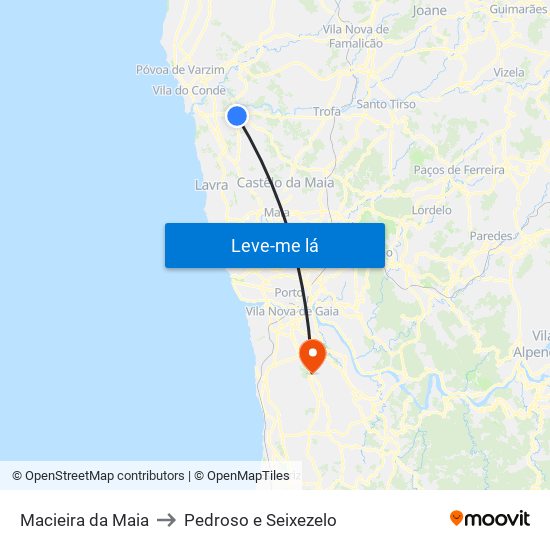 Macieira da Maia to Pedroso e Seixezelo map