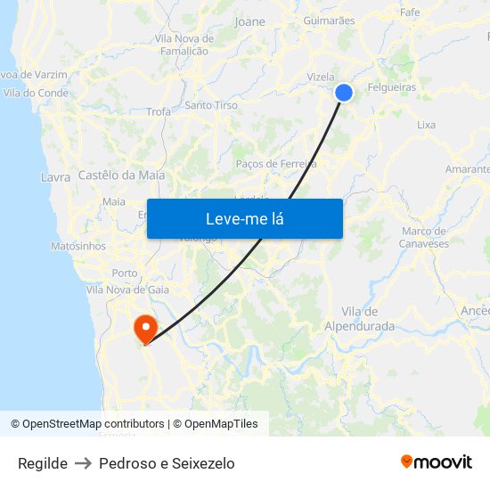 Regilde to Pedroso e Seixezelo map