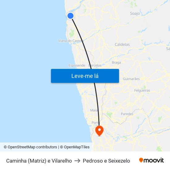 Caminha (Matriz) e Vilarelho to Pedroso e Seixezelo map