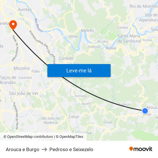 Arouca e Burgo to Pedroso e Seixezelo map