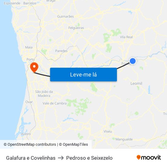 Galafura e Covelinhas to Pedroso e Seixezelo map