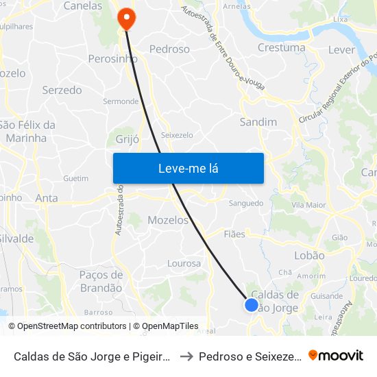 Caldas de São Jorge e Pigeiros to Pedroso e Seixezelo map