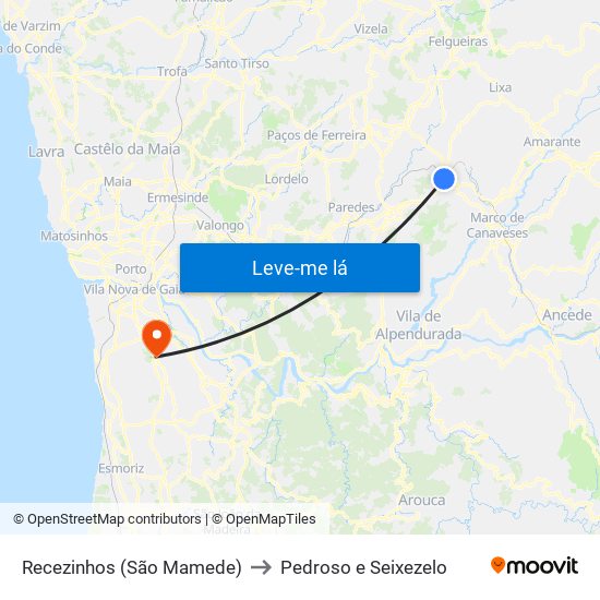 Recezinhos (São Mamede) to Pedroso e Seixezelo map