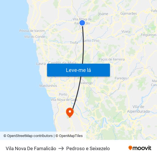 Vila Nova De Famalicão to Pedroso e Seixezelo map