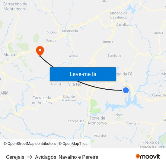 Cerejais to Avidagos, Navalho e Pereira map