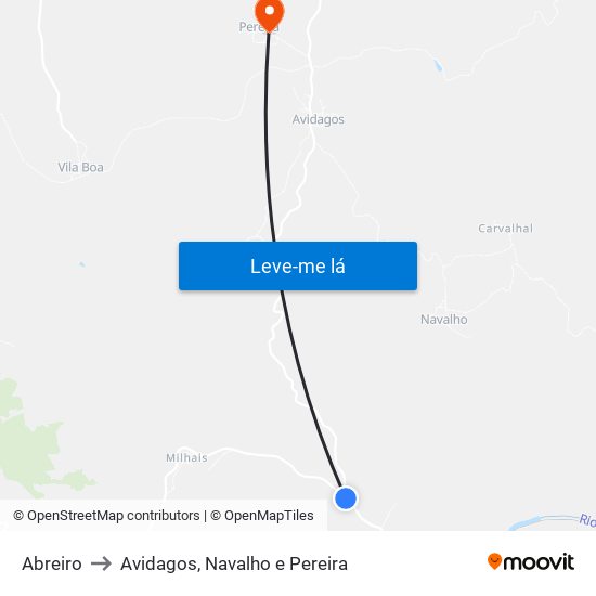 Abreiro to Avidagos, Navalho e Pereira map