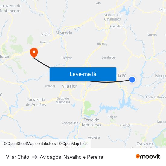 Vilar Chão to Avidagos, Navalho e Pereira map