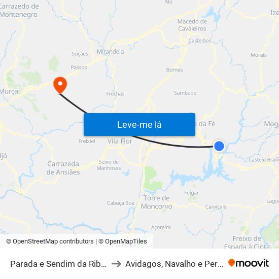 Parada e Sendim da Ribeira to Avidagos, Navalho e Pereira map