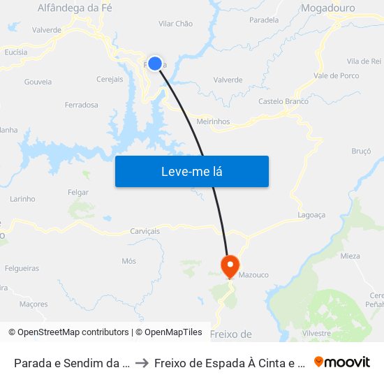 Parada e Sendim da Ribeira to Freixo de Espada À Cinta e Mazouco map