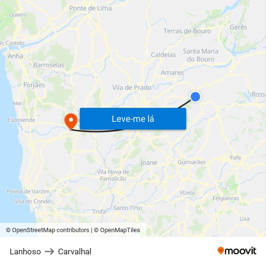 Lanhoso to Carvalhal map