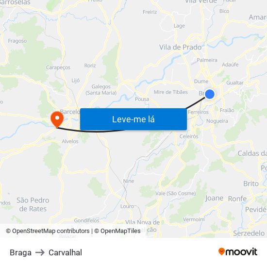 Braga to Carvalhal map