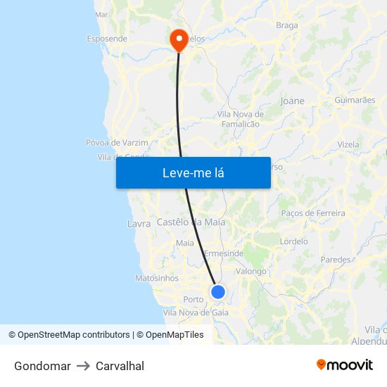 Gondomar to Carvalhal map