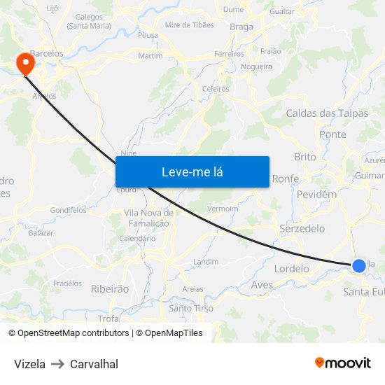 Vizela to Carvalhal map
