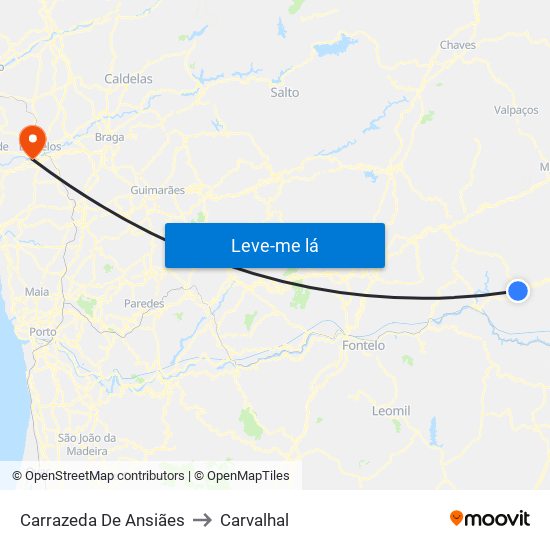Carrazeda De Ansiães to Carvalhal map