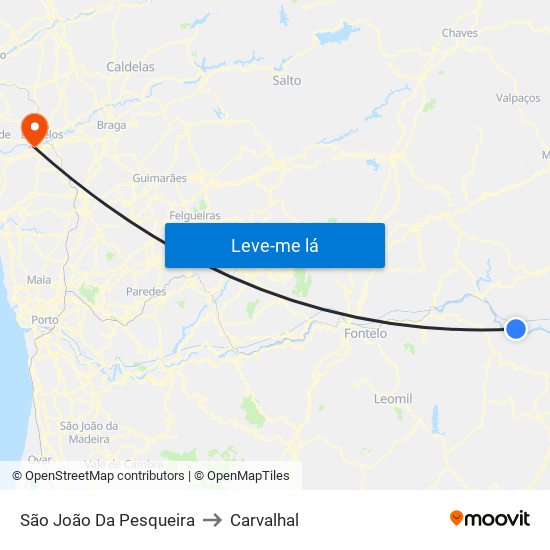 São João Da Pesqueira to Carvalhal map