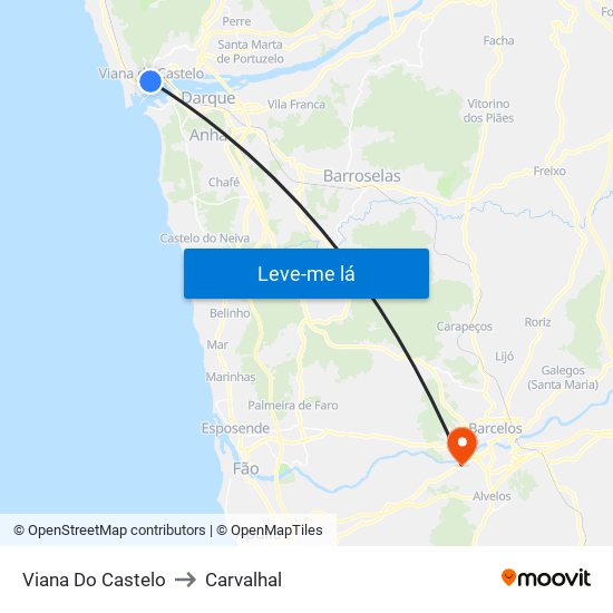 Viana Do Castelo to Carvalhal map