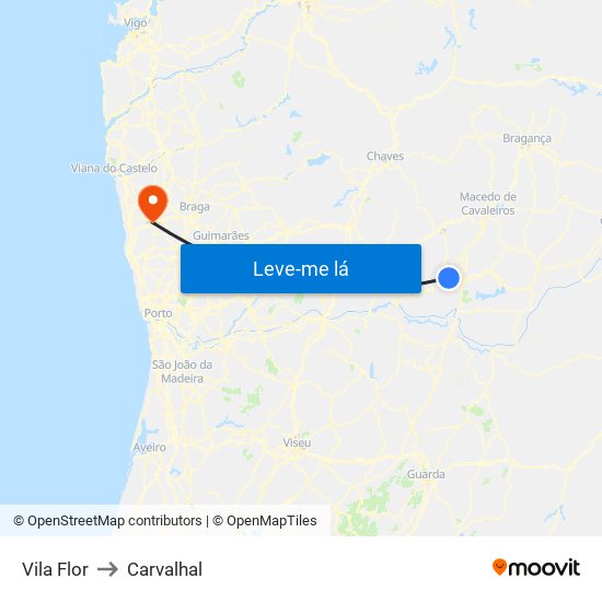 Vila Flor to Carvalhal map