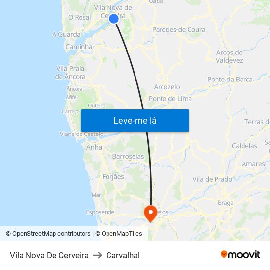 Vila Nova De Cerveira to Carvalhal map