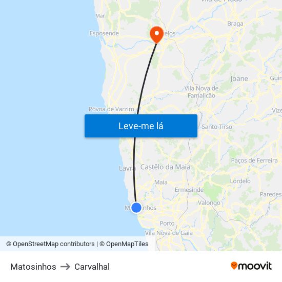 Matosinhos to Carvalhal map