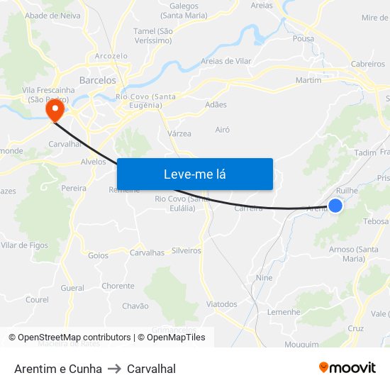 Arentim e Cunha to Carvalhal map