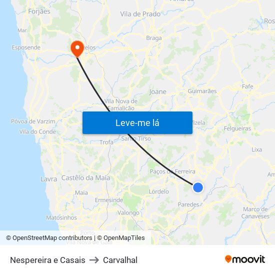 Nespereira e Casais to Carvalhal map