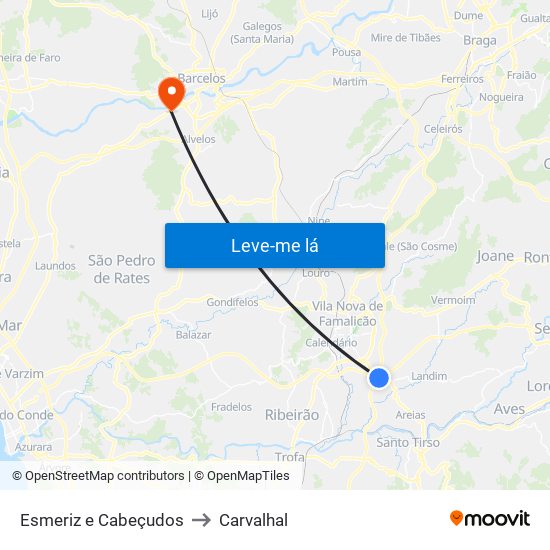 Esmeriz e Cabeçudos to Carvalhal map