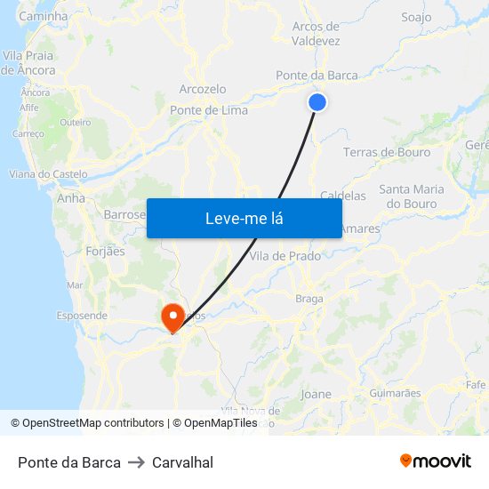 Ponte da Barca to Carvalhal map