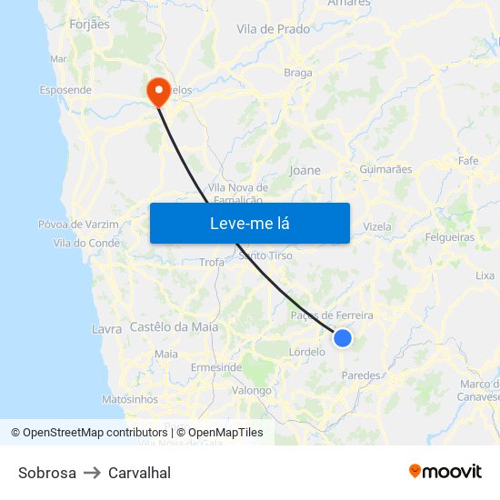 Sobrosa to Carvalhal map