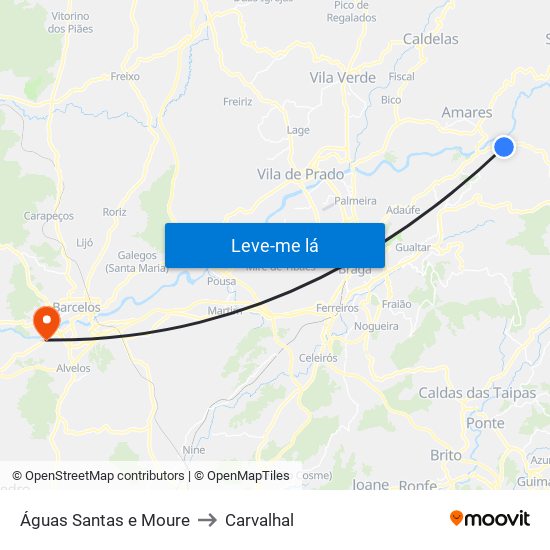 Águas Santas e Moure to Carvalhal map