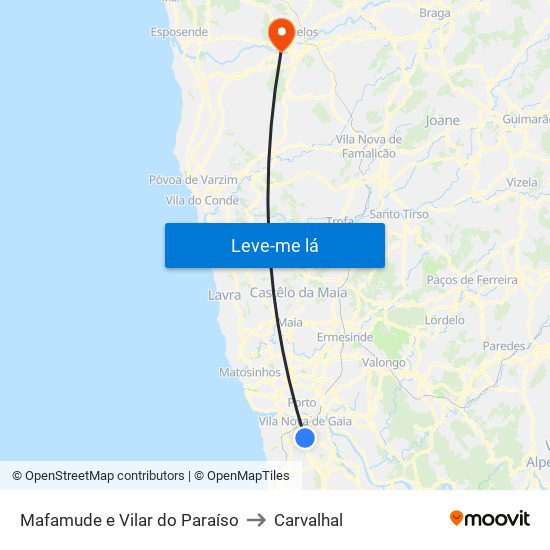 Mafamude e Vilar do Paraíso to Carvalhal map