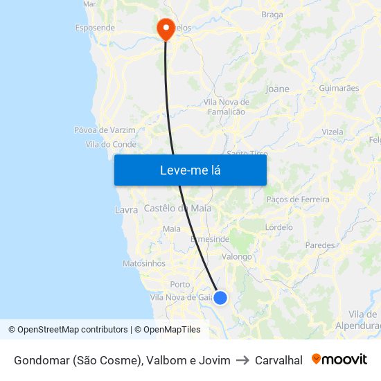 Gondomar (São Cosme), Valbom e Jovim to Carvalhal map