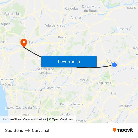 São Gens to Carvalhal map